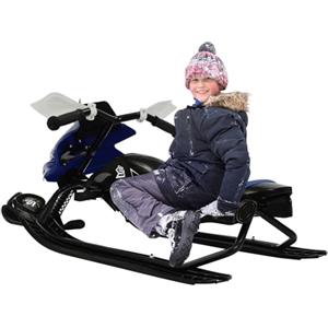 TFGXUE Slittino per bambini, slittino con freno a pedale e cavo di traino resistente, slittino con volante, cuscino regolabile in 3 posizioni, divertente slittino da neve, gioco da neve (Blu)
