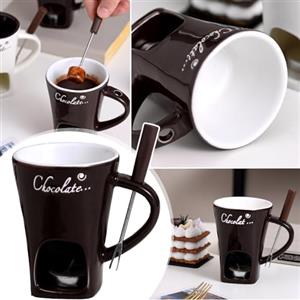 HBSFBH Tazza per Fonduta in Ceramica, 200 ml Fonduta Cioccolato Ceramica Set, Fonduta Formaggio con Candela e Forchette, Tazze per Fonduta di Cioccolato, Tazza per Fusione per Caramelle e Cioccolato (C)