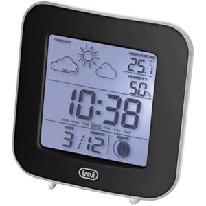 Trevi ME 3106 Stazione Meteo Digitale da Tavolo con Termometro e Igrometro, Orologio Sveglia 12/24h, Fasi Lunari, Calendario, Display LED Blu, Alimentazione a Batterie, Nero