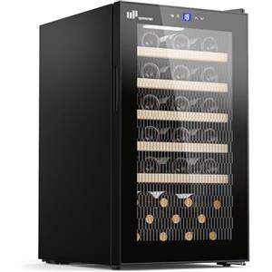 Upstreman Cantinetta con Porta a Vetro Intero - Capacità max. 41 Bottiglie, Regolazione 5°C - 20°C, Incasso/Sottopiano, Doppio Vetro, Display Touch, Illuminazione LED, 5 Griglie, Nero W41