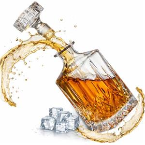 Krollmann Caraffa da whisky 1 litro di caraffa in vetro effetto bottiglia di cristallo Caraffa per whisky da servire e come regalo perfetto decanter per il bar di casa per travasare alcol e bevande