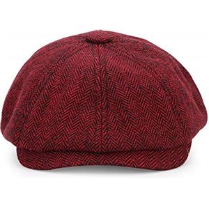 KeepSa Coppola Newsboy cap Baker Boy - 8 Pannelli Peaky Herringbone Tweed Gatsby Hat Ivy Cappellino Irlandese per Uomo e Donna, Vino Rosso, 58-59