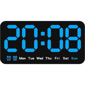 Volakebeing Grande orologio da parete digitale a LED con visualizzazione di data e settimana, 3 livelli di luminosità, formato 12/24 ore, sveglia a batteria per camera da letto, soggiorno e ufficio