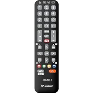 Meliconi Easytel 4, Telecomando universale 4 in 1 per TV, Decoder, DVD/Blu-ray e TV Box, Compatibile con quasi tutte le marche, Funzioni Smart TV, Compatto e maneggevole