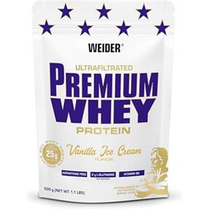 Weider - Premium Whey Protein Powder - Alto Contenuto Proteico, Basso Contenuto di Carboidrati e Basso Contenuto di Grassi con L-Glutammina e Vitamina B6-500 g - Gelato alla Vaniglia