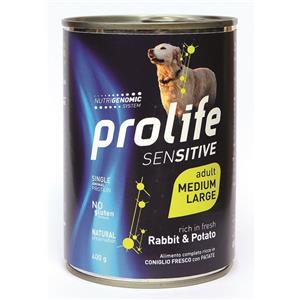 Prolife Cibo Umido per Cani Adulti Sensibili - Coniglio e Patate 400g - Monoproteico e Grain Free