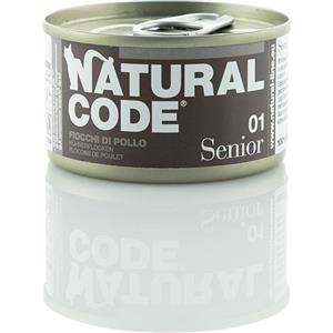 Natural Code 01 Cibo Umido per Gatti Anziani - Fiocchi di Pollo e Riso - Lattina da 85 gr