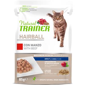 Trainer Natural Gatto Hairball con Manzo - Alimento Umido Completo per Gatti Adulti da 1 Anno, 85g