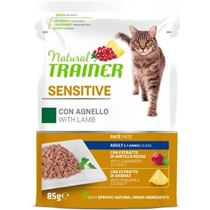 Natural Trainer Cibo Umido per Gatti Adulto Sensitive con Agnello 85g - Alimento Completo e Bilanciato