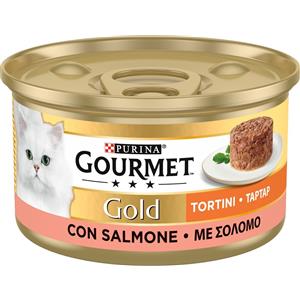 Purina Gourmet Gold Tortini Umido per Gatti con Salmone - Lattina da 85g, Bocconcini Finemente Sminuzzati in Salsa