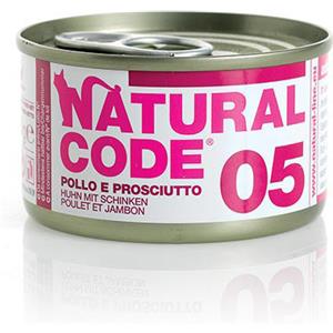 Natural Code 05 Pollo e Prosciutto - Cibo Umido per Gatti Adulti, 85g, Senza Glutine e Conservanti