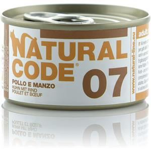 Natural Code 07 Pollo e Manzo - Alimento Umido per Gatti Adulti, 85g, Senza Conservanti e Glutine