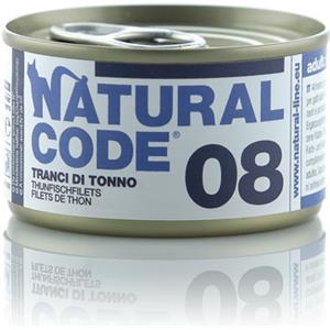 Natural Code 08 Tranci di Tonno 85g - Alimento Umido Naturale per Gatti Adulti, Senza Conservanti e Glutine