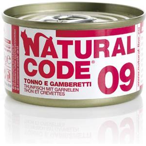 Natural Code 09 - Cibo Umido per Gatti con Tonno e Gamberetti - 85g, Senza Conservanti e Glutine