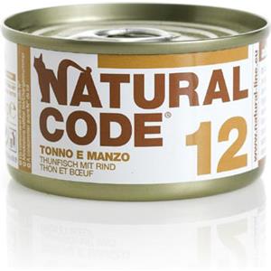 Natural Code 12 Tonno e Manzo - Alimento Umido per Gatti Adulto 85g, Senza Conservanti e Glutine