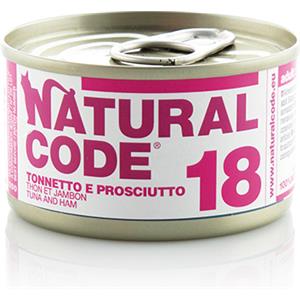 Natural Code 18 Tonnetto e Prosciutto - Alimento Umido Naturale per Gatti Adulti 85g