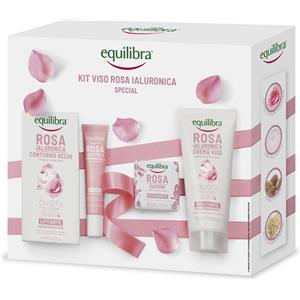 Equilibra Kit Viso Rosa Ialuronica Special - Contorno Occhi Liftante, Sapone Detersivo e Crema Viso Idratante