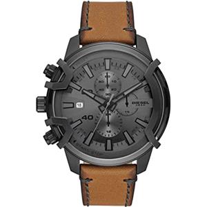 Diesel Orologio Griffed da uomo, movimento cronografo, cassa in acciaio inossidabile canna di fucile 48 mm con cinturino in pelle, DZ4569
