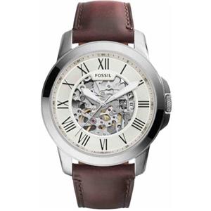Fossil Orologio Grant da uomo, movimento meccanico automatico, cassa in acciaio inossidabile argento da 45 mm con cinturino in pelle, ME3099