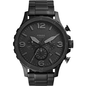 Fossil Orologio Nate da uomo, movimento cronografo al quarzo, cassa 50 mm in acciaio inossidabile nero con bracciale in acciaio inossidabile, JR1401, Grigio scuro