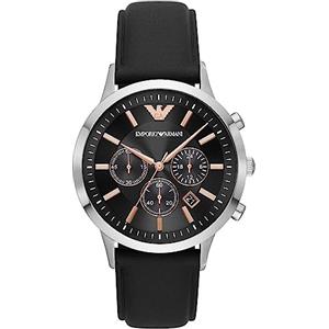 Emporio Armani Orologio Uomo, movimento cronografo, cassa 43 mm in acciaio inox argento con cinturino in pelle, AR11431