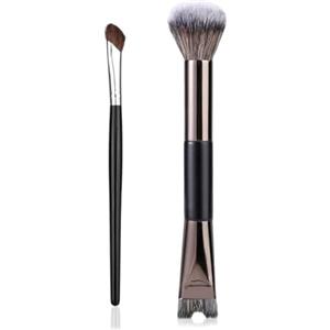LuxoCare Pennello 2 in 1 per contorno del naso, a forma di U, a doppia estremità e soffici, pennelli per trucco viso, 2 pennelli di precisione per il trucco del naso, per scolpire il naso, definire e