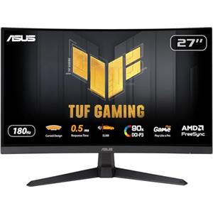 ASUS TUF Gaming VG27WQ3B Monitor Curvo 27", Quad HD VA (2560x1440), 0,5 ms (GTG), 180Hz, Tecnologia Extreme Low Motion Blur, FreeSync, 90% DCI-P3, Nero