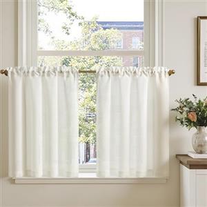 TOPICK Tenda Cucina Tende Corte Piccole Brise Vento, Bianco 90x75 cm 2 Pannelli con Passante per Traversa Per Finestra, Armadio, Mobile Basso, Camera e Copertura Sotto Lavandino