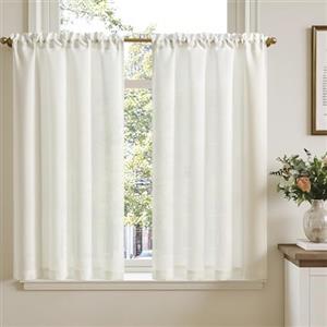 TOPICK Tenda Cucina Tende Corte Piccole Brise Vento, Bianco 90x115 cm 2 Pannelli con Passante per Traversa Per Finestra, Armadio, Mobile Basso, Camera e Copertura Sotto Lavandino