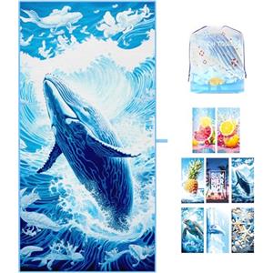 ZIOSINM Telo Mare Microfibra 180 * 90cm Telo Mare Grande, Asciugamano Microfibra Mare per Nuoto, Spiaggia, Viaggi, Antisabbia, Asciugatura Rapida (Balena)