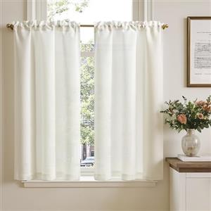 TOPICK Tenda Cucina Tende Corte Piccole Brise Vento, Bianco 65x115 cm 2 Pannelli con Passante per Traversa Per Finestra, Armadio, Mobile Basso, Camera e Copertura Sotto Lavandino