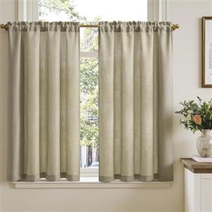 TOPICK Tenda Cucina Tende Corte Piccole Brise Vento, Taupe 90x115 cm 2 Pannelli con Passante per Traversa Per Finestra, Armadio, Mobile Basso, Camera e Copertura Sotto Lavandino
