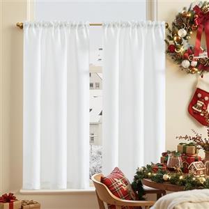 TOPICK Set di 2 tende a vetrina da bistrò, effetto lino, 115A x 90L cm, tinta unita, corte, da cucina, tessuto a griglia, traslucide, pannelli abbinati per soggiorno, casa di campagna, piccole