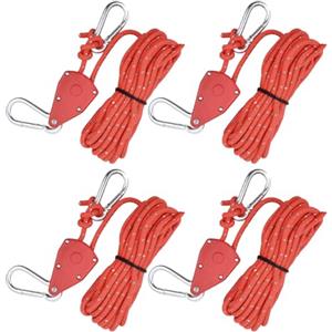 Catime 4 Pezzi Corda per Tenda Riflettente, 4mm Corde a Cricchetto con Ganci, 5M Corda da Campeggio Leggera, Tent Guy Ropes Paracord Corda con Regolatore del Tenditore per Escursioni All'aperto (Rosso)