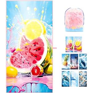 ZIOSINM Telo Mare Microfibra 180 * 90cm Telo Mare Grande, Asciugamano Microfibra Mare per Nuoto, Spiaggia, Viaggi, Antisabbia, Asciugatura Rapida (Anguria)