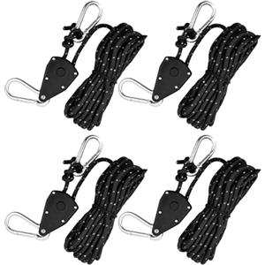 Catime 4 Pezzi Corda per Tenda Riflettente, 4mm Corde a Cricchetto con Ganci, 5M Corda da Campeggio Leggera, Tent Guy Ropes Paracord Corda con Regolatore del Tenditore per Escursioni All'aperto (Nero)