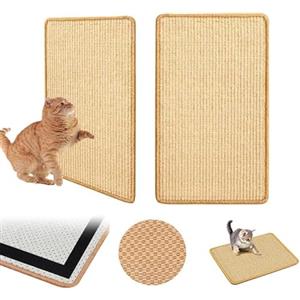 GIUSOBG Tappeto Tiragraffi per Gatti 2 Pezzi Tiragraffi 50 * 25CM Tappetino per Gatti con Velcro Tappeto Antigraffio in Sisal Naturale Tappetini Antigraffio per Sisal Naturale Proteggi Divani