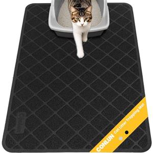 Conlun Tappetino Lettiera Gatto, 61 x 43 cm Tappeto Lettiera Gatto, Maglia a Griglia con Design a Controllo della Dispersione, Materiale Impermeabile Antiscivolo, Facile da Pulire Lavabile, Nero