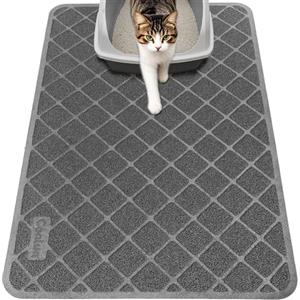 Conlun Tappetino Lettiera Gatto, 61 x 43 cm Tappeto Lettiera Gatto, Maglia a Griglia con Design a Controllo della Dispersione, Materiale Impermeabile Antiscivolo, Facile da Pulire Lavabile, Grigio