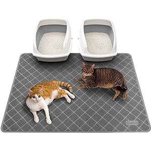 Conlun Tappetino Lettiera Gatto, 119 x 89 cm Tappeto Lettiera Gatto, Maglia a Griglia con Design a Controllo della Dispersione, Materiale Impermeabile Antiscivolo, Facile da Pulire Lavabile, Grigio
