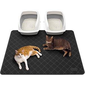 Conlun Tappetino Lettiera Gatto, 119 x 89 cm Tappeto Lettiera Gatto, Maglia a Griglia con Design a Controllo della Dispersione, Materiale Impermeabile Antiscivolo, Facile da Pulire Lavabile, Nero