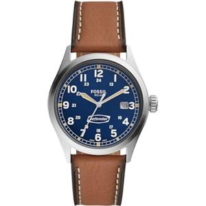 Fossil Orologio Defender da uomo, Data a tre lancette a energia solare con cinturino in acciaio inossidabile o in pelle, 40 mm, Marrone chiaro