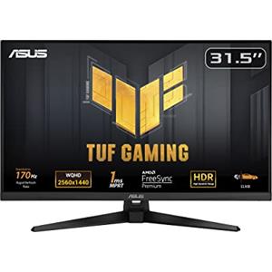 ASUS TUF Gaming VG32AQA1A Monitor Gaming 32", WQHD, OverClock fino a 170 Hz, Tecnologia Extreme Low Motion Blur, Freesync Premium e Shadow Boost, 1 ms (MPRT), HDR, DisplayWidget Lite, Nero
