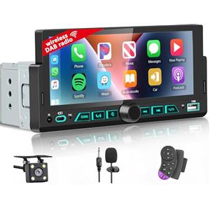 TOYOUSONIC Autoradio 1 DIN con DAB 6.9 Pollici Touchscreen Stereo Auto con Android Auto & CarPlay, Supporta Bluetooth Vivavoce/FM/Mirror Link/USB/EQ + Microfono,Telecamera Posteriore,Telecomando