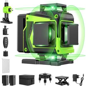 Pdgrid Livella Laser Autolivellante 16 Linee, 4 X 360 °Livello Laser Autolivellante Verde, 2 x Batterie, Autolivellante, Supporto rotante, Telecomando Cabina di rilevamento