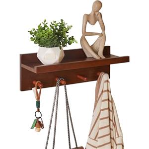 Aibiju Appendiabiti da Parete con Mensola 40 cm, Ganci da Parete in Legno con Contenitore, per Ingresso, Bagno, Cucina, colore Noce YD-WS0240H
