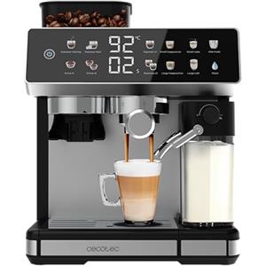 Cecotec Macchina da Caffè Espresso Barista Power Espresso 20 Barista Grind & Latte. 1350W, 20 Bar, Macinino Conico, Serbatoio Acqua 2.6L, 100g Caffè e 500ml Latte, Schermo Tattile, Autopulizia