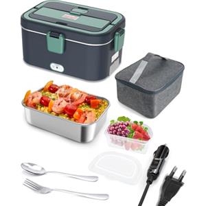 Andmenow Scaldavivande Elettrico 80W, Uso 220V/24V/12V, Capacità 1,8 Litri per Auto e Casa/Ufficio, con Borsa per il Trasporto e Forchetta e Cucchiaio (Grigio aggiornato)