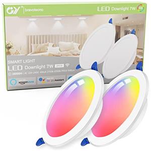 GY Faretti Alexa da Incasso, 7W 500LM Compatibili Con Alexa e Google Home, Multicolore RGBCW LED Dimmerabile, Luci Ultrasottili Smart per Cartongesso, 2 Pezzi