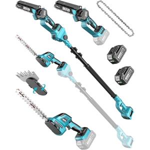 SEESII 6-in-1 Mini Motosega & Tagliasiepi a Batteria, con 2*4000mAh Batterie, Motosega Elettrica con Asta Telescopica, Portata Massima fino a 4,57 m, Adatto per Manutenzione Giardino e Disboscamento